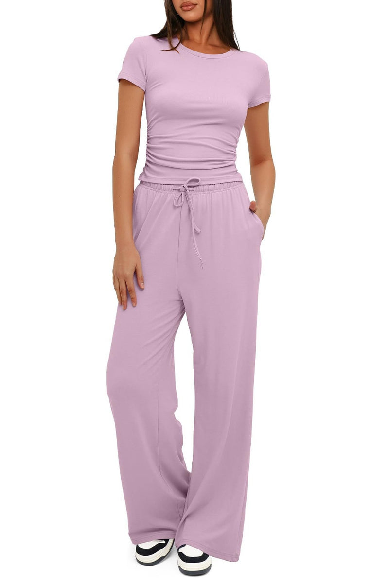Lindy Round Neck Short Sleeve Top and Pants Set
