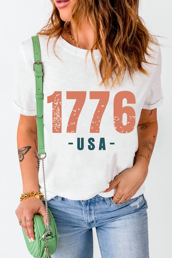 1776 Graphic Round Neck Short Sleeve T-Shirt