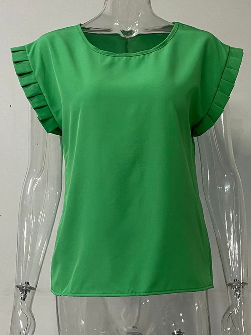 Sabeen Ruffled Round Neck Cap Sleeve Blouse - Deal of the Day!