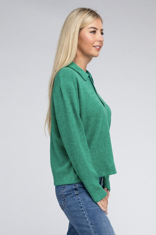 Taina Brushed Melange Hacci Collared Sweater
