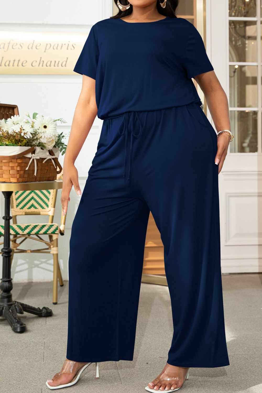 Lyrah Plus Size Drawstring Waist Short Sleeve Jumpsuit – Royal + Reese