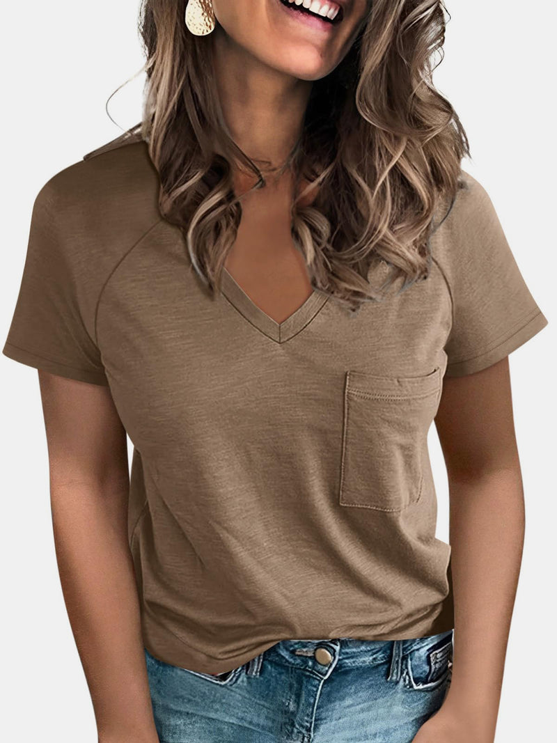 Alexa Pocketed V-Neck Short Sleeve T-Shirt