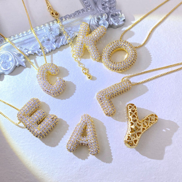 Gold-Plated Inlaid Zircon Letter Necklace -- L-U