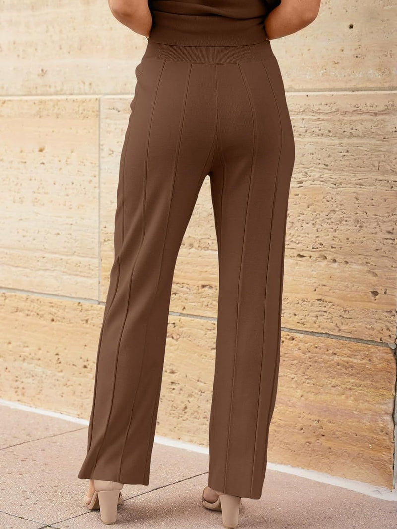 Lorena Round Neck Cap Sleeve Top and Pants Knit Set