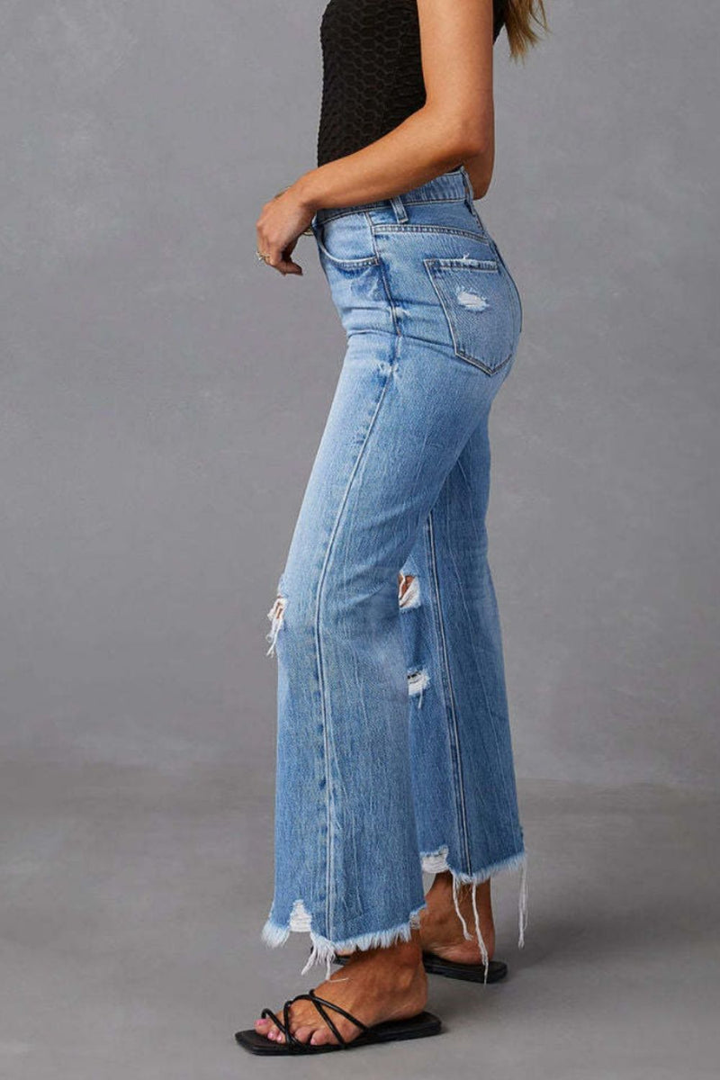Lauren Distressed Raw Hem Jeans with Pockets