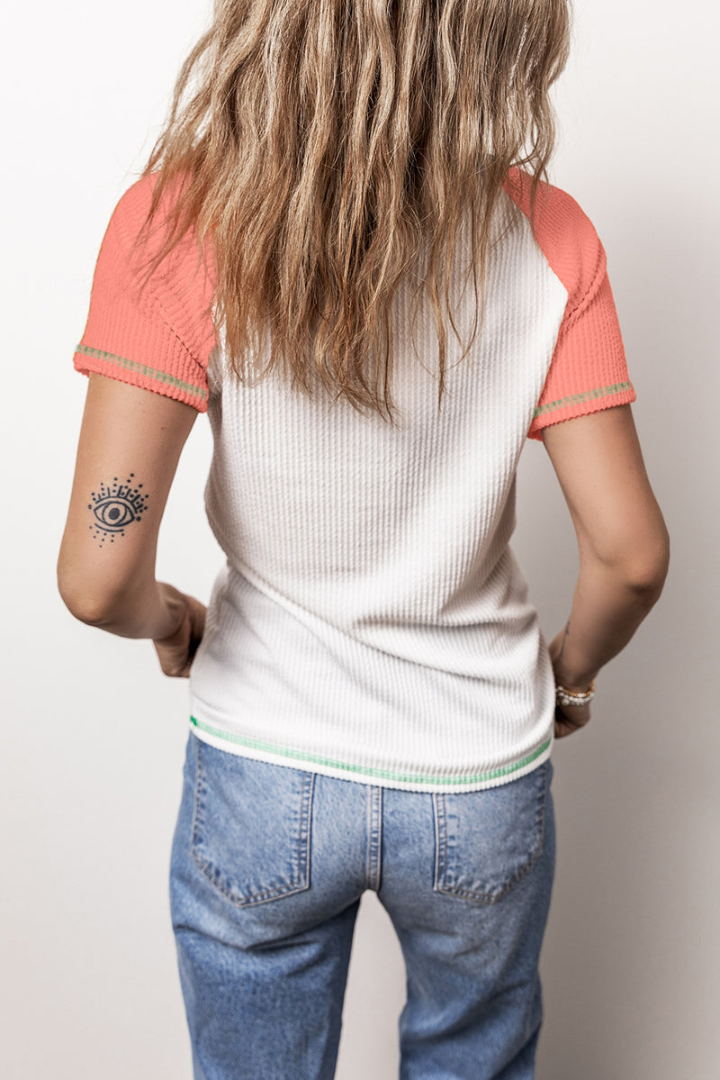 Amanda Color Block Round Neck Short Sleeve T-Shirt