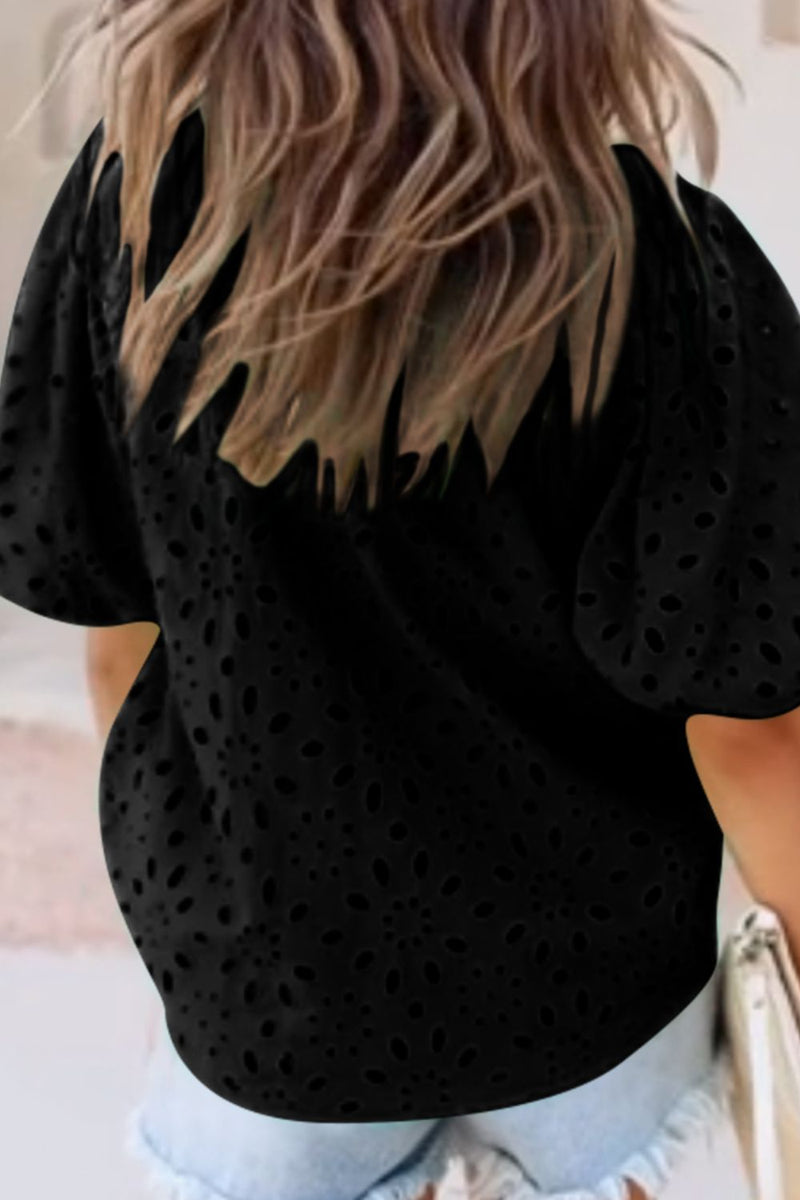 Valerie Eyelet Button Up Half Sleeve Blouse
