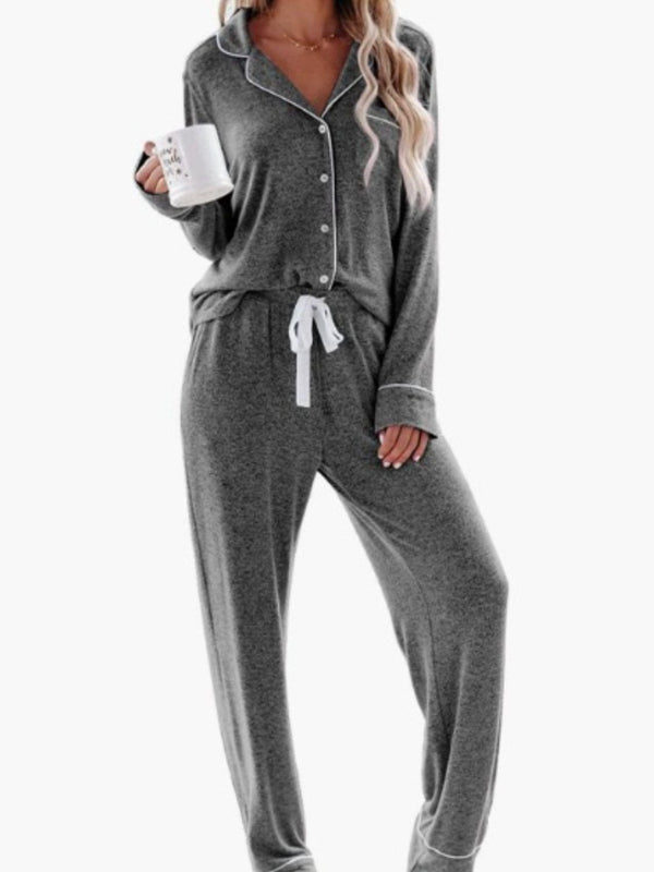 Cosi Button Up Long Sleeve Top and Pants Lounge Set