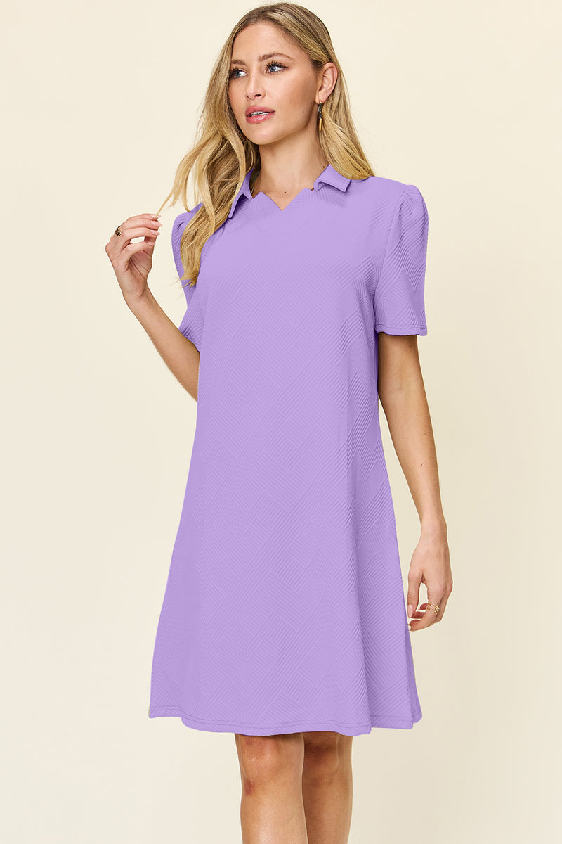 Malone Double Take Full Size Texture Collared Neck Short Sleeve Dress