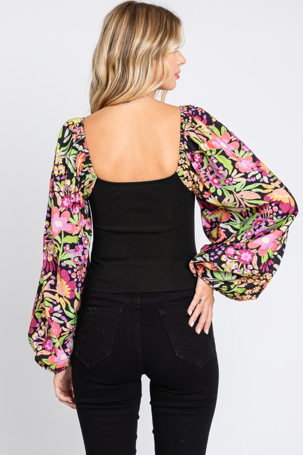 Ozzy Full Size Floral Balloon Sleeve Blouse