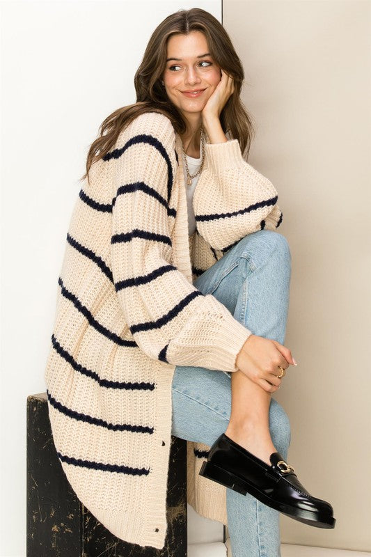 Renee Oversized Striped Sweater Cardigan