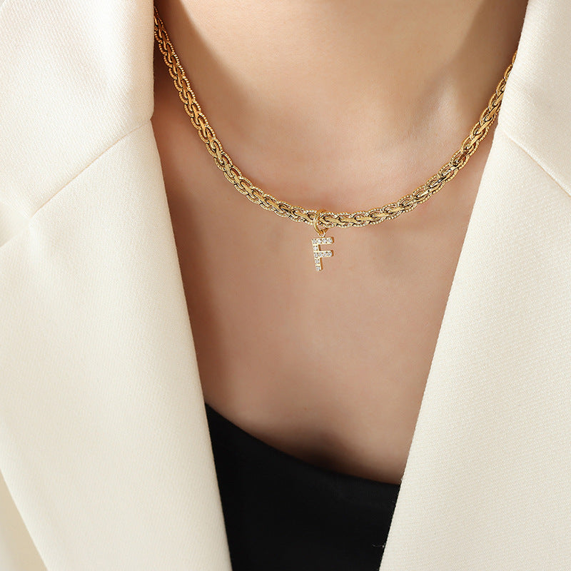 Salma Brass Inlaid Zircon Letter Pendant Necklace