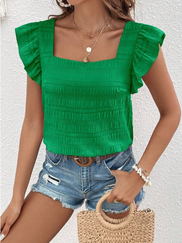 Kera Ruffled Square Neck Cap Sleeve Blouse - Deal of the Day!