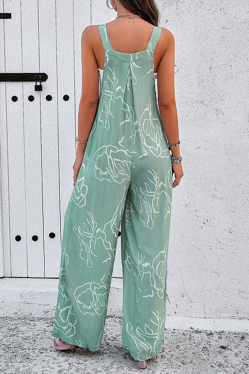 Brisa Printed Wide Strap Jumpsuit with Pockets