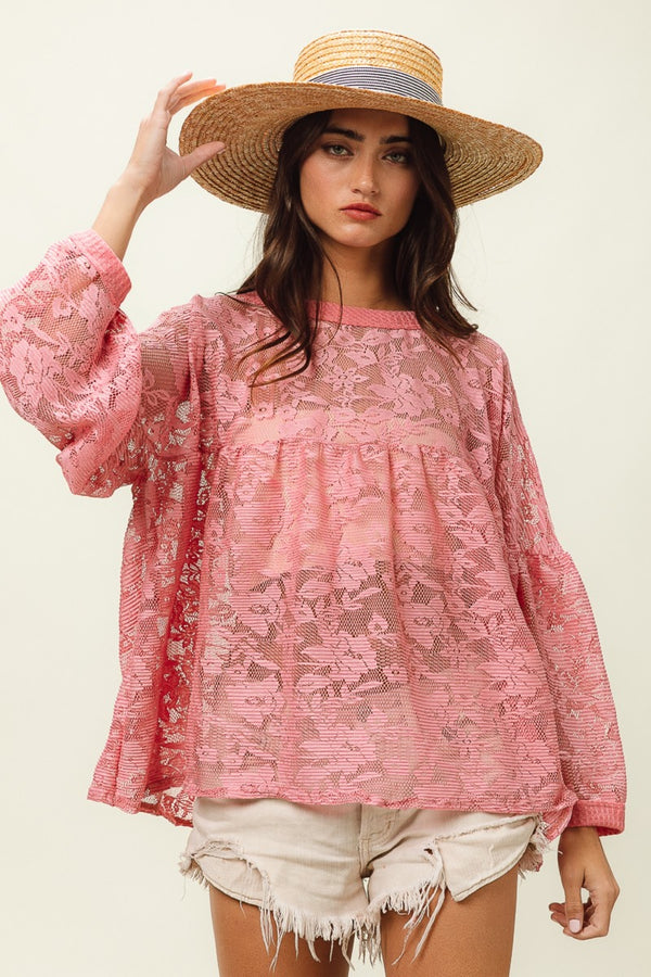 Wisteria Floral Lace Long Sleeve Top