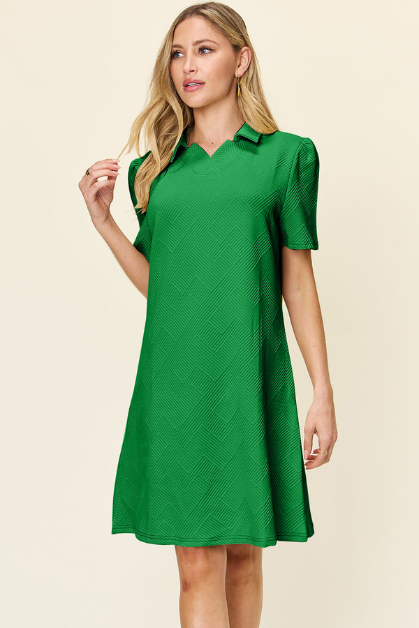 Malone Double Take Full Size Texture Collared Neck Short Sleeve Dress