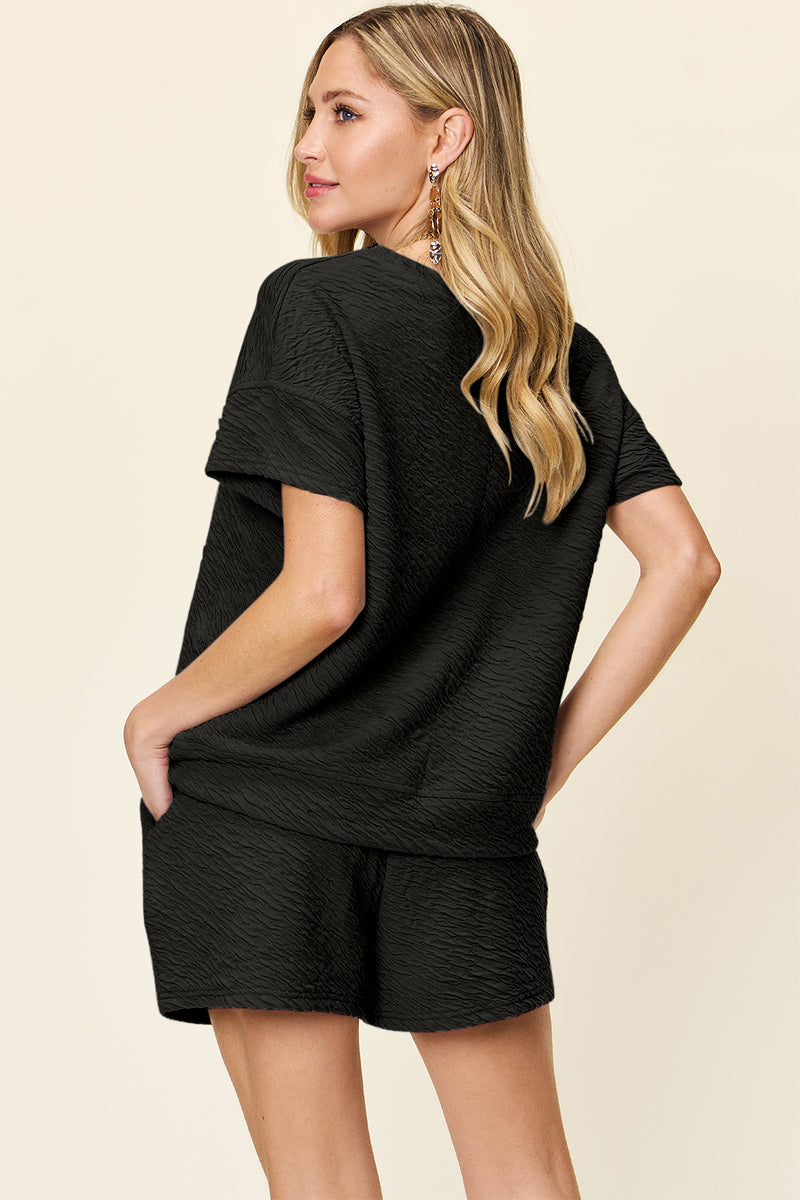 Ashton Full Size Texture Short Sleeve T-Shirt and Drawstring Shorts Set