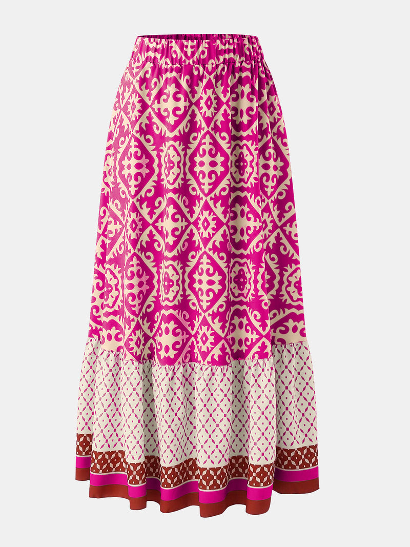 Thalia Geometric Elastic Waist Maxi Skirt
