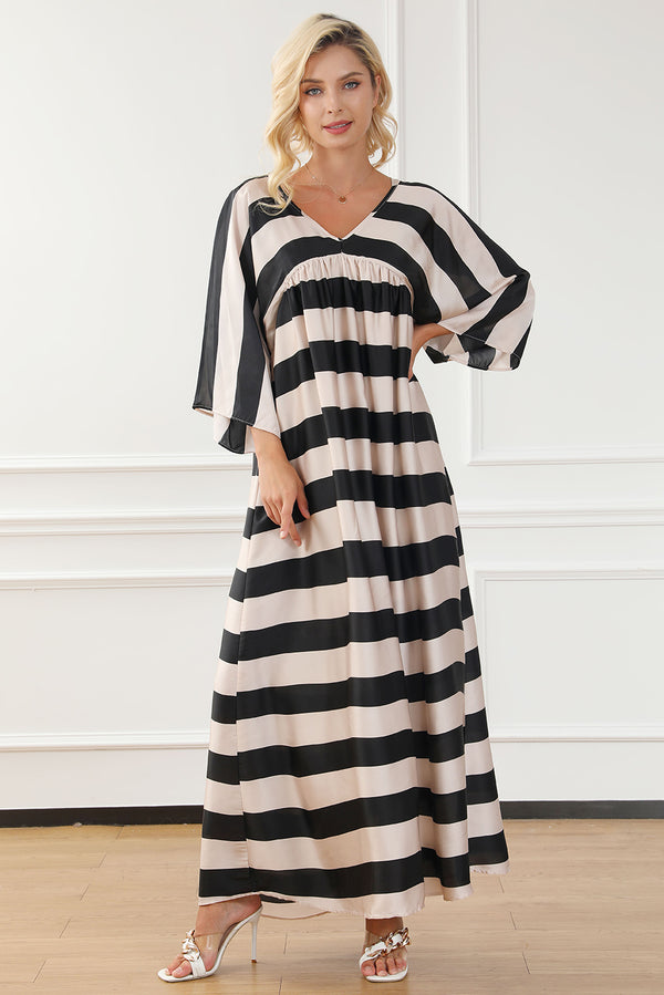 Starlyn Striped V-Neck Ruched Dress