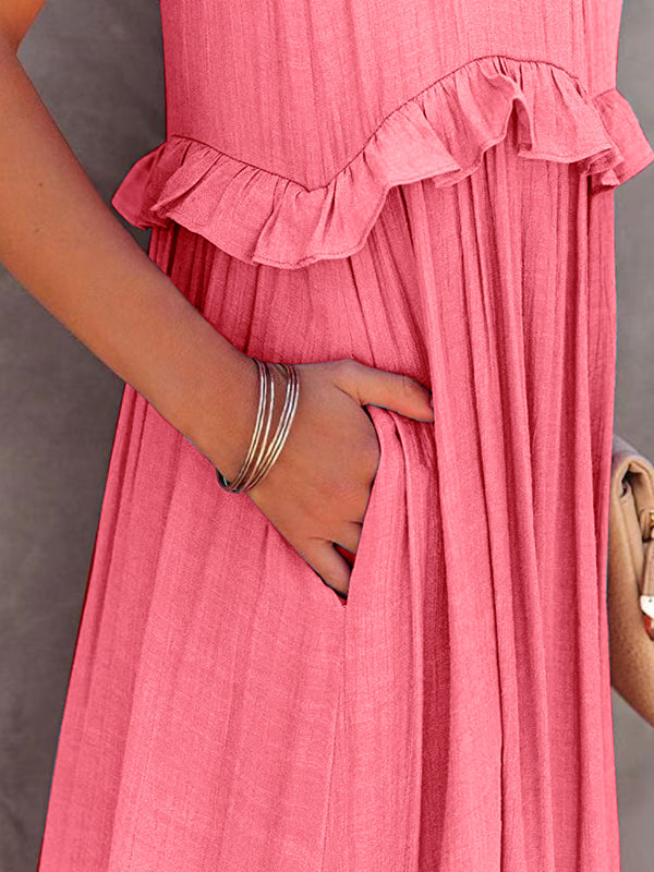 Carmelina Ruffled Sleeveless Maxi Dress with Pockets