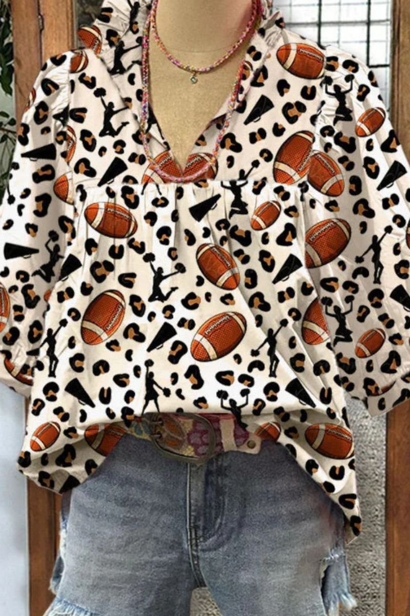 Lansing Full Size Ball Notched Half Sleeve Blouse