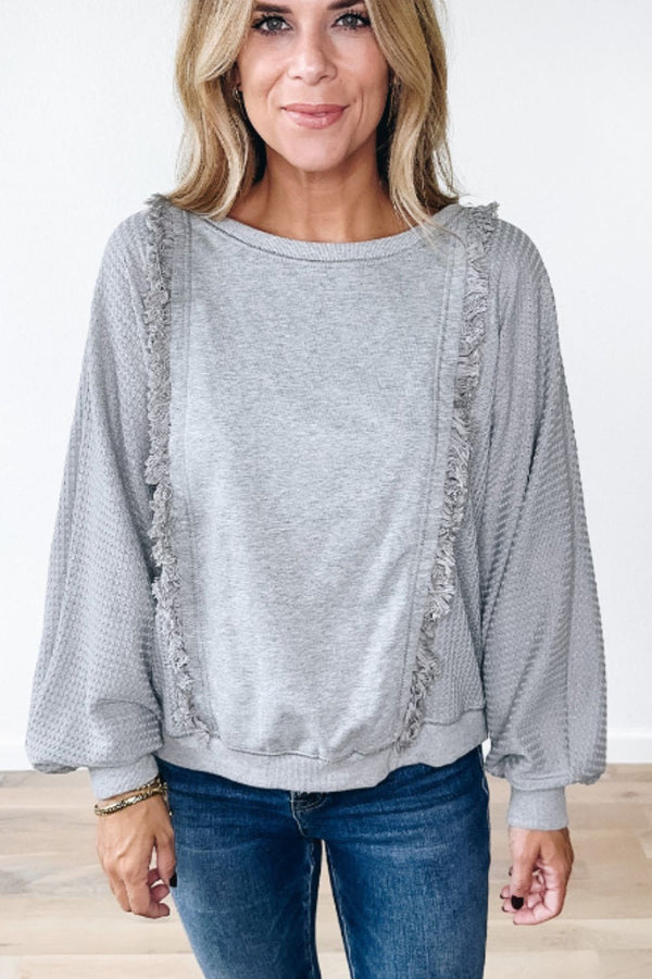 Sarah Raw Hem Round Neck Long Sleeve Sweatshirt