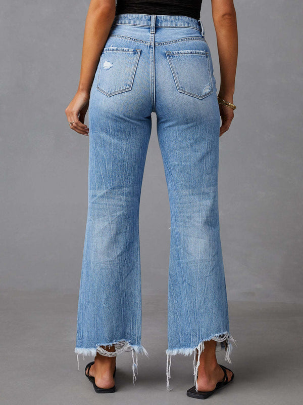 Lauren Distressed Raw Hem Jeans with Pockets