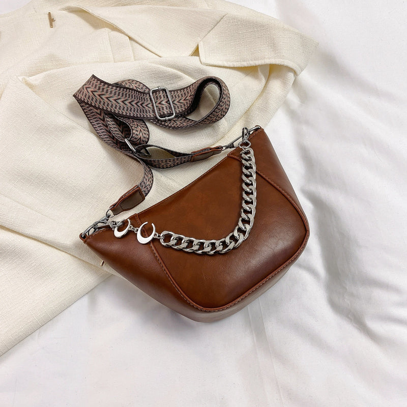 Zayla Faux Leather Chain Trim Crossbody Bag