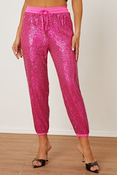 Fern Sequin Drawstring Pants with Pockets