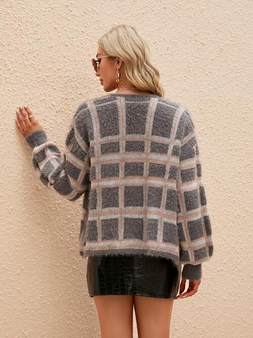 Mallory Open Front Plaid Long Sleeve Cardigan