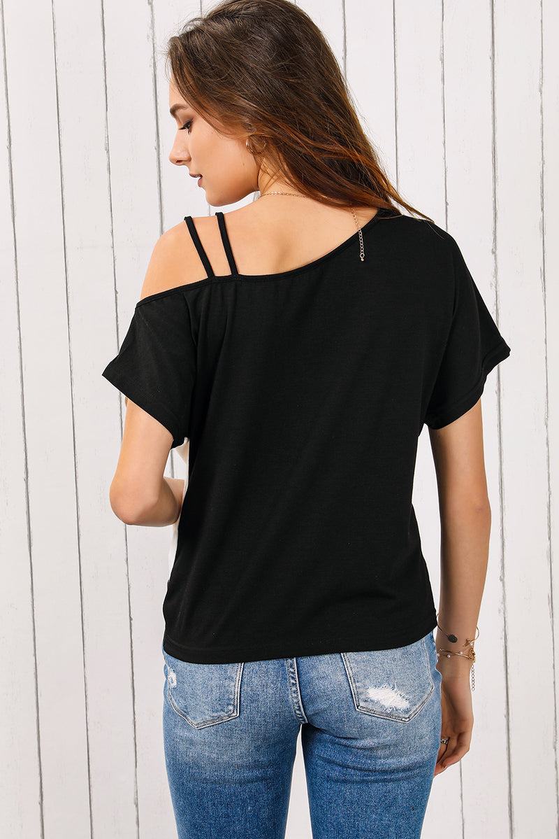 Coralyn Contrast Twisted Asymmetrical Neck Top