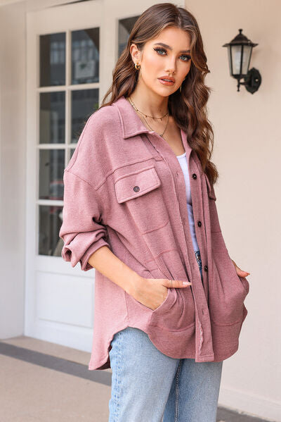 Ottie Button Up Pocketed Dropped Shoulder Jacket