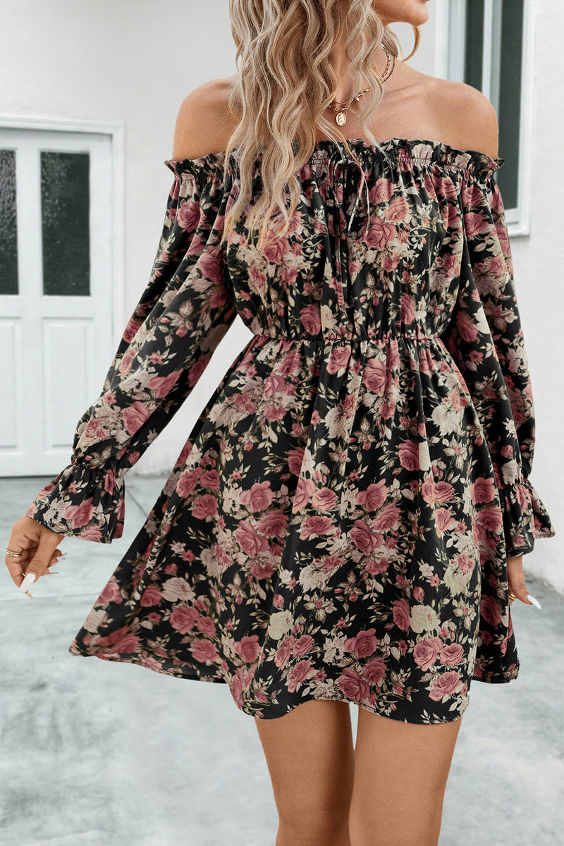 Vicki Floral Off-Shoulder Flounce Sleeve Dress