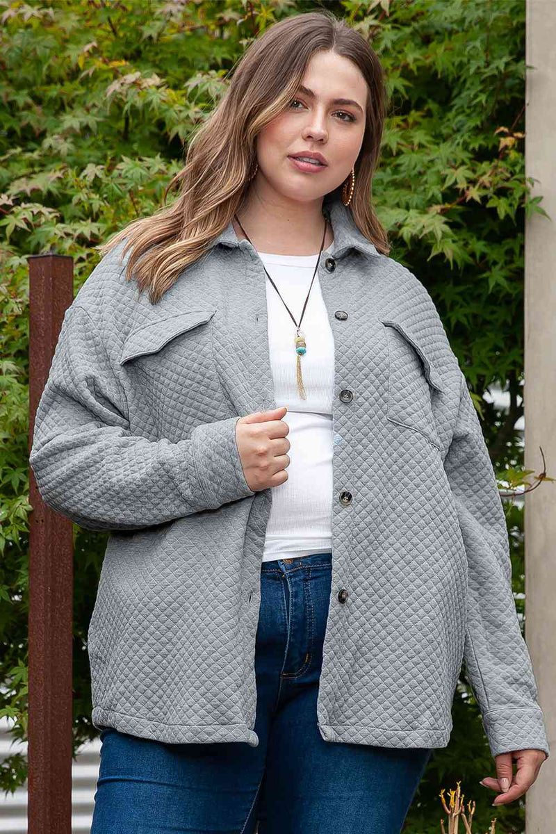 Sanaa Plus Size Collared Neck Button Up Pocketed Jacket