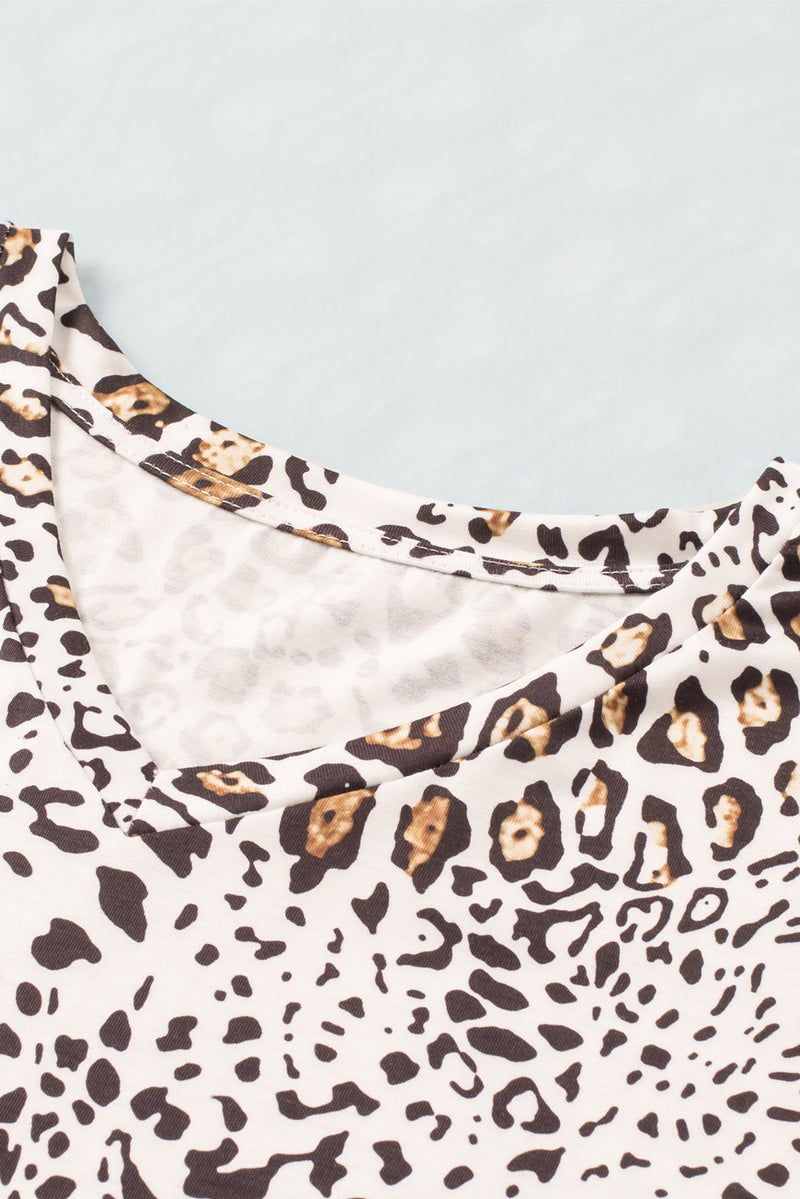 Elias Leopard V-Neck Short Sleeve Tee Shirt - Deal of the Day!