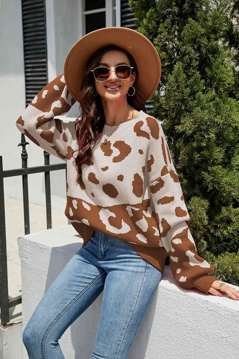 Leah Leopard Drop Shoulder Sweater
