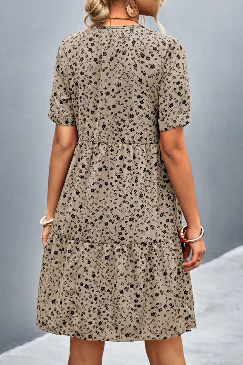 Ollie Ditsy Floral Empire Waist Plunge Short Sleeve Dress - Deal of the Day!