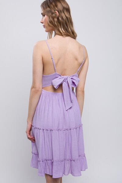 Brycen Lace Detail Tied V-Neck Mini Cami Dress