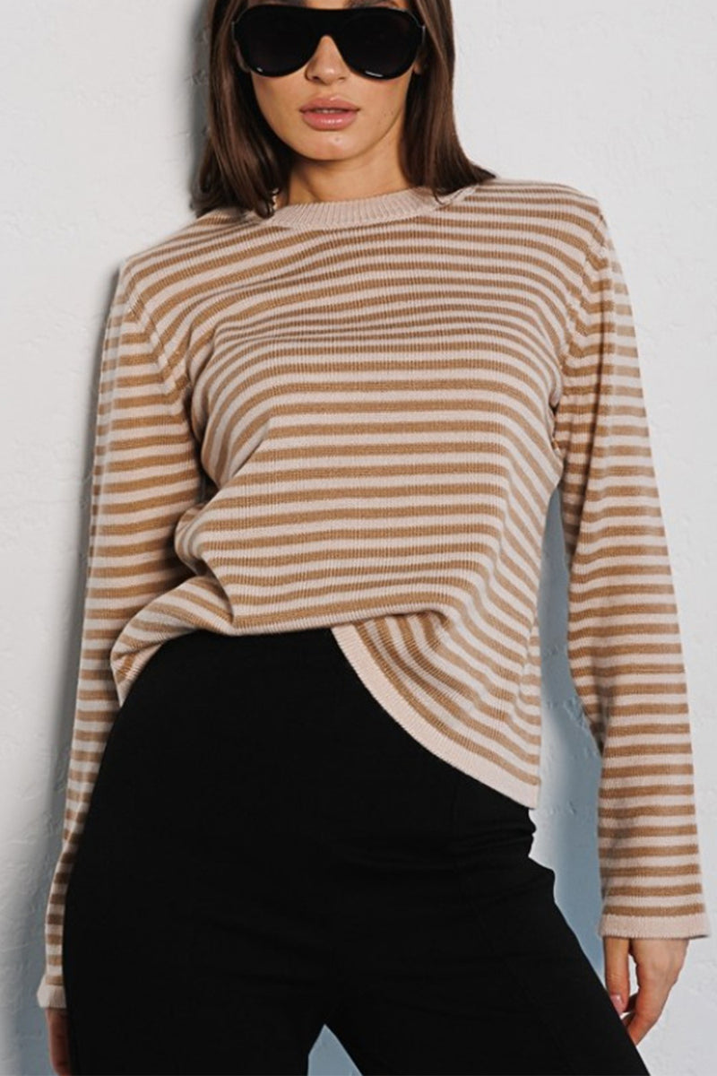 Morragen Striped Round Neck Long Sleeve Sweater