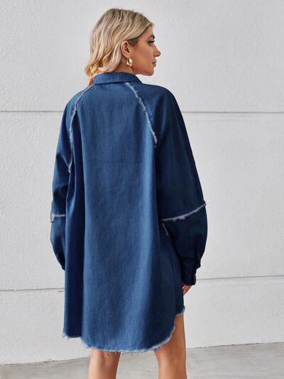 Ellie Raw Hem Button Up Denim Dress
