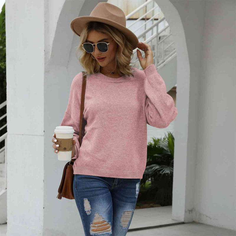 Alfred Round Neck Long Sleeve Drop Shoulder Sweater