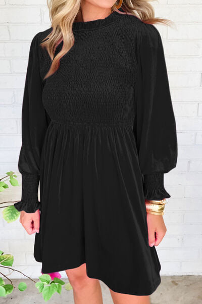 Blakely Smocked Round Neck Long Sleeve Dress