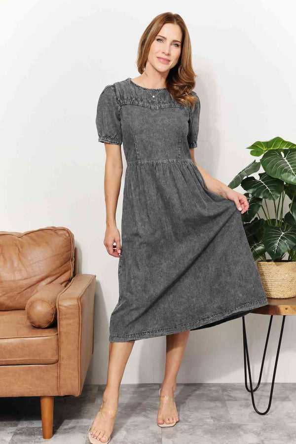 Lynlee Full Size Washed Chambray Midi Dress