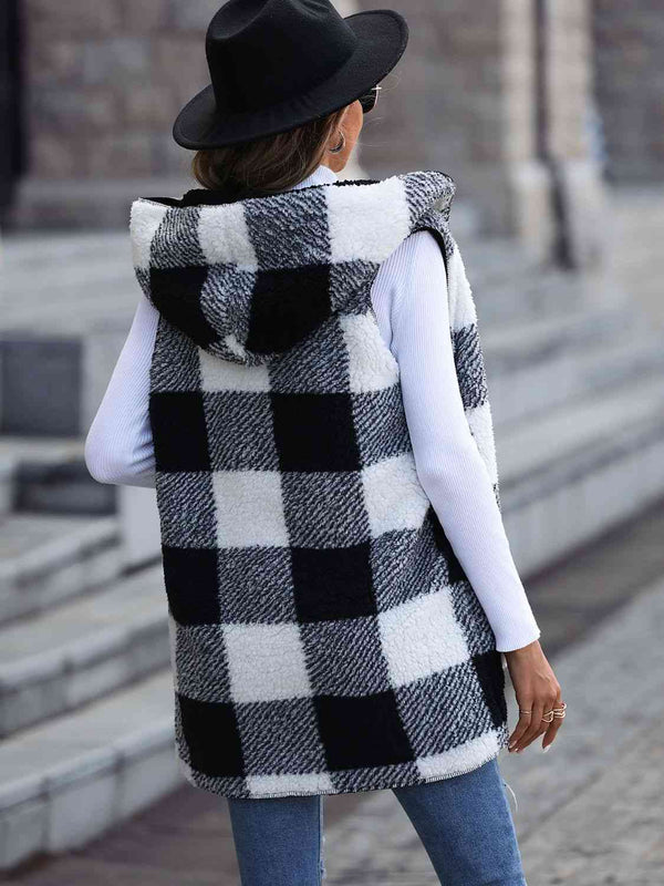 Maisy Plaid Hooded Vest with Pockets