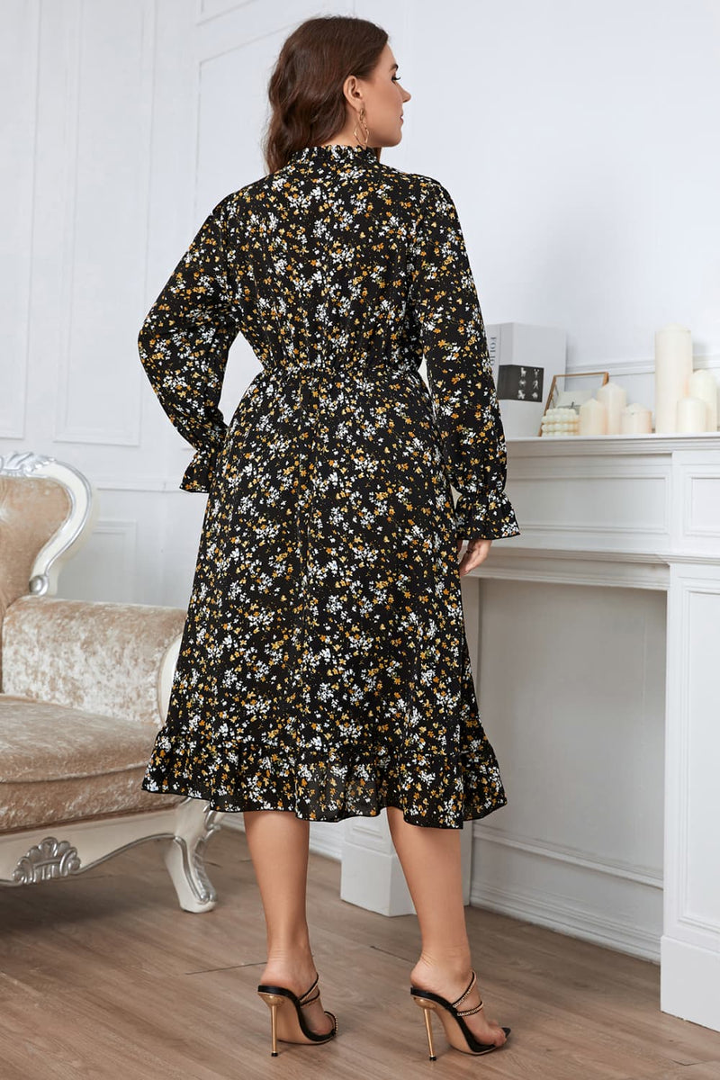 Mira Plus Size Floral Flounce Sleeve Midi Dress
