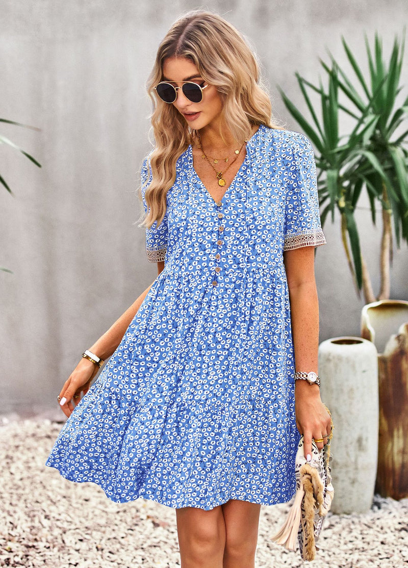 Willow Floral Buttoned Puff Sleeve Dress