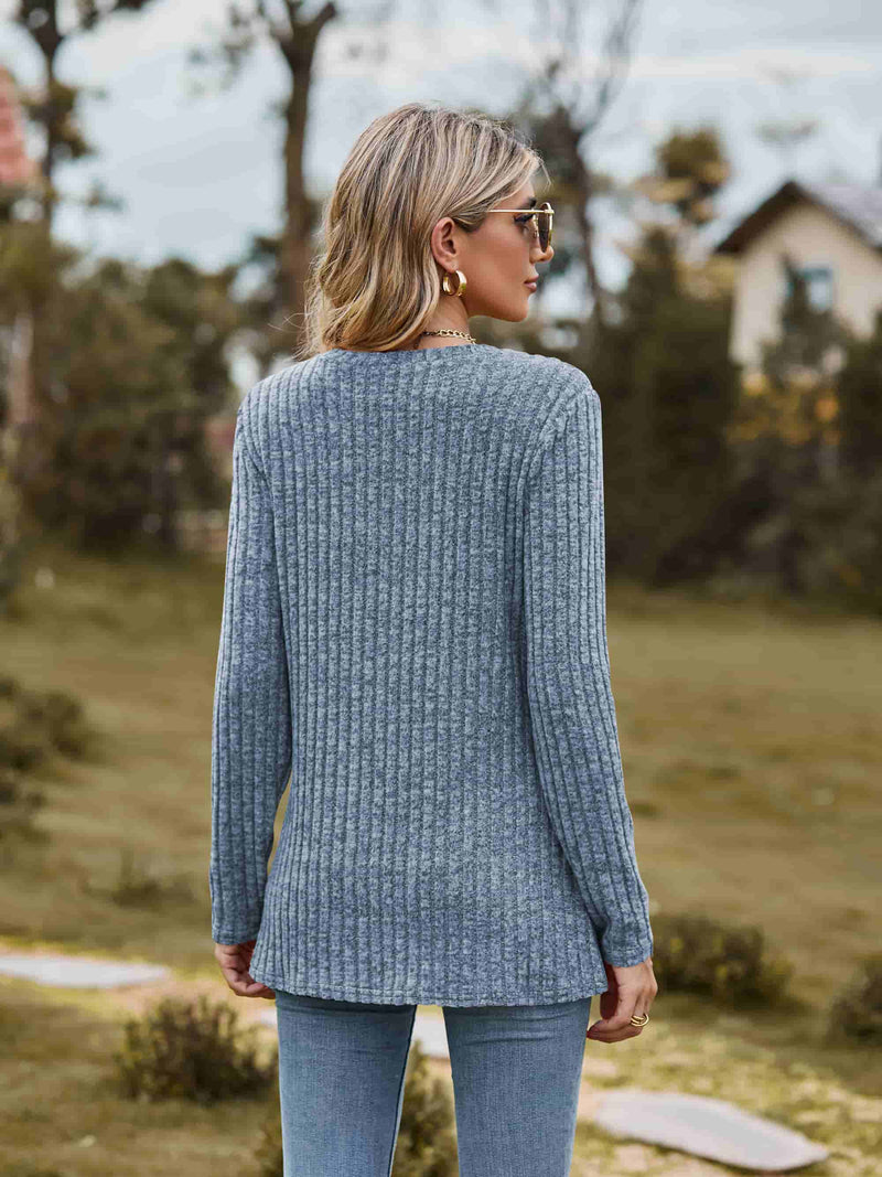 Bailee Ribbed Round Neck Long Sleeve Tee
