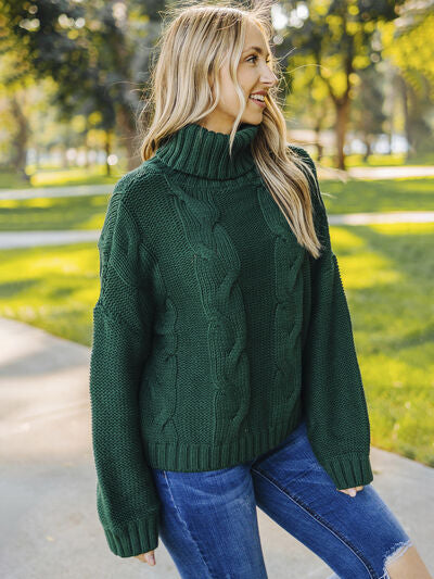 Mila Cable-Knit Turtleneck Dropped Shoulder Sweater