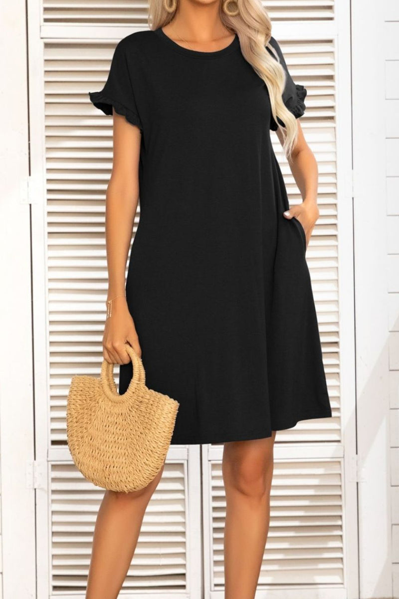Frannie Flounce Sleeve Round Neck Dress with Pockets - Deal of the day!