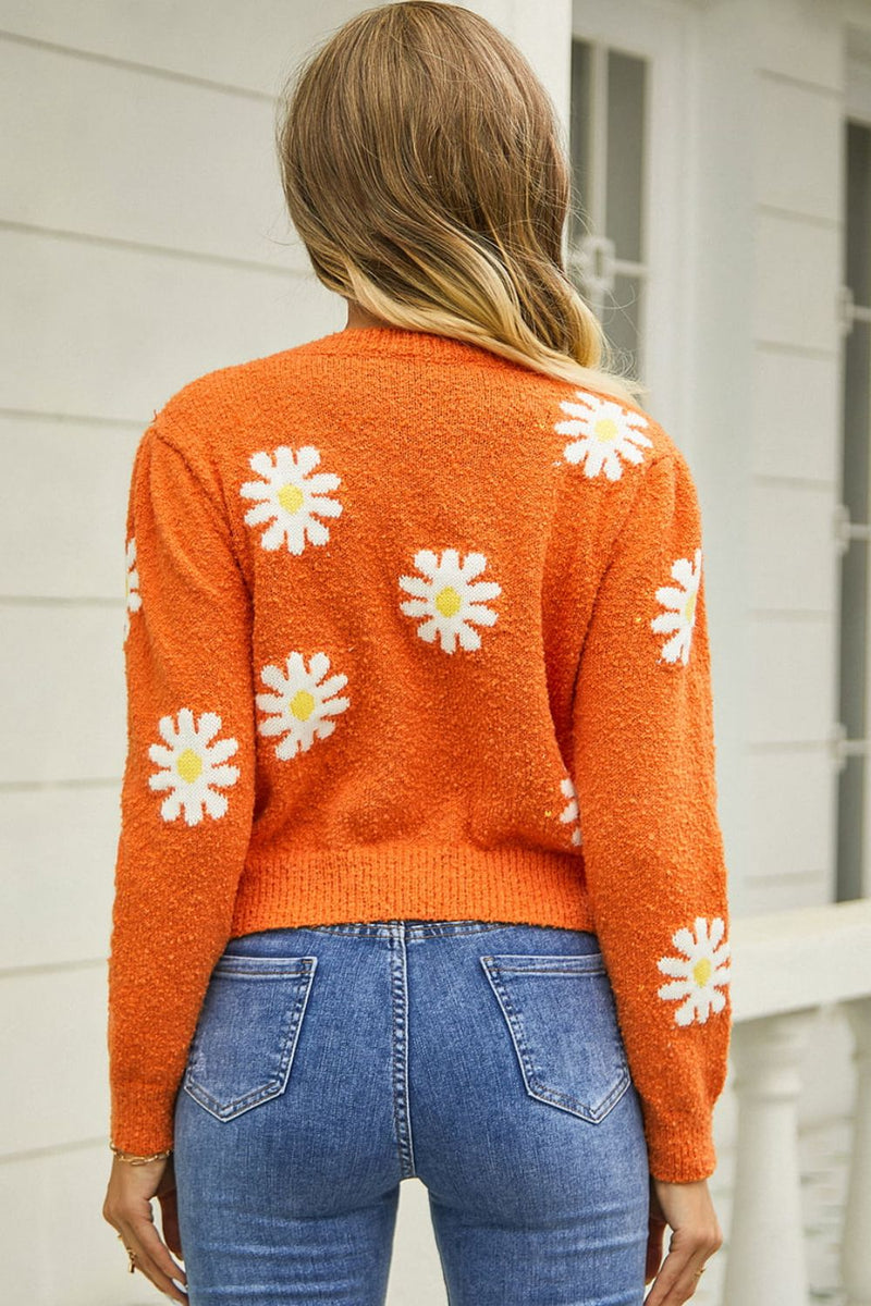 Willa Flower Pattern Round Neck Short Sleeve Pullover Sweater